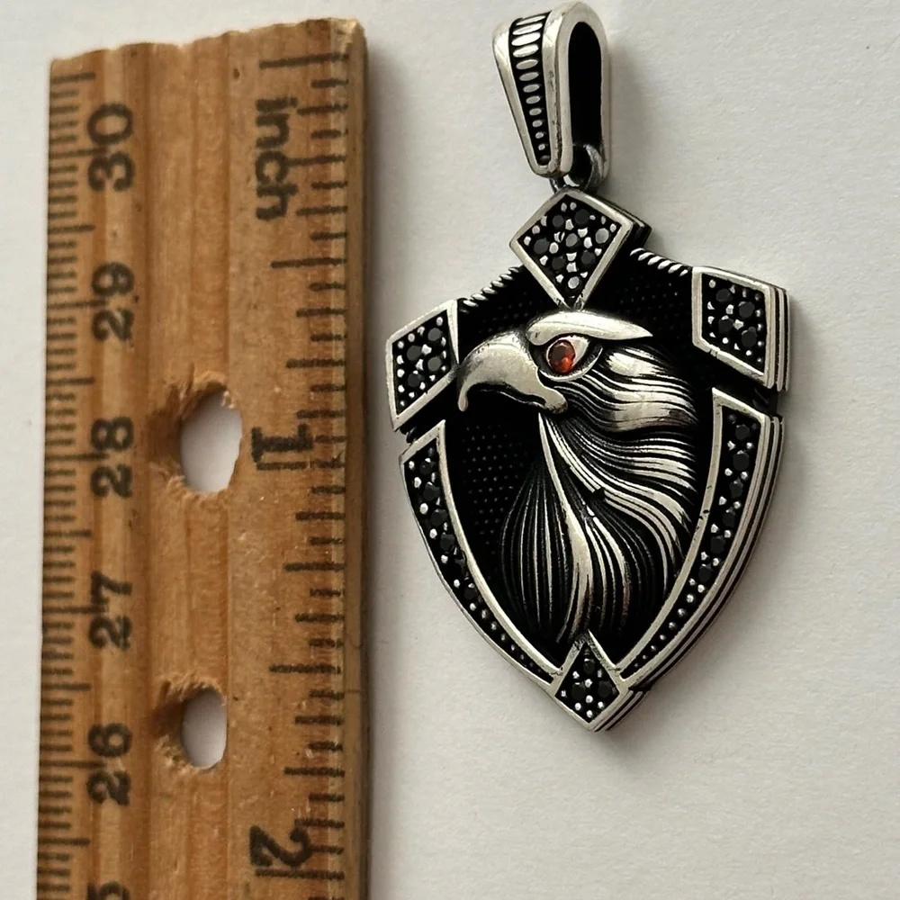925 Silver eagle unisex pendant red/black cz